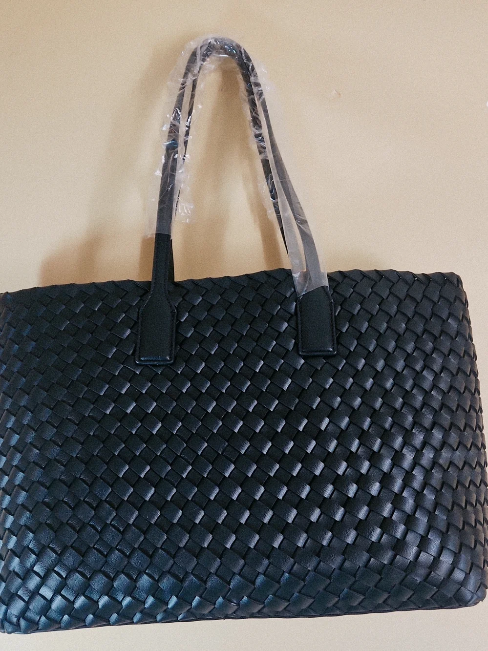 Anne Klein Black Woven Tote with Branded Charm And Organizer Pouch